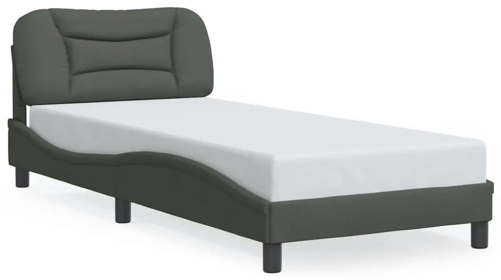 Estrutura de cama c/ cabeceira tecido 90x190 cm cinza-escuro