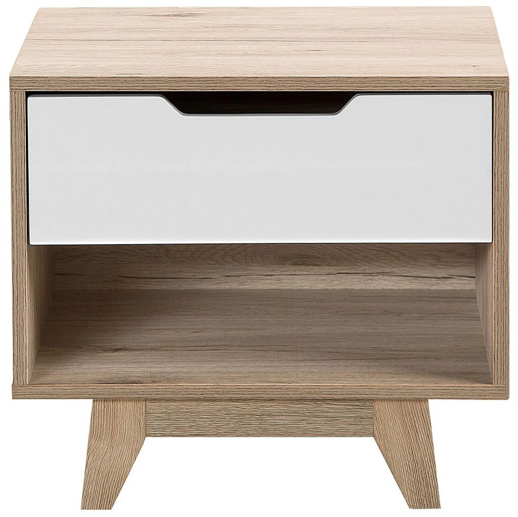 Mesa de cabeceira com 1 gaveta em madeira clara e branco SPENCER Beliani