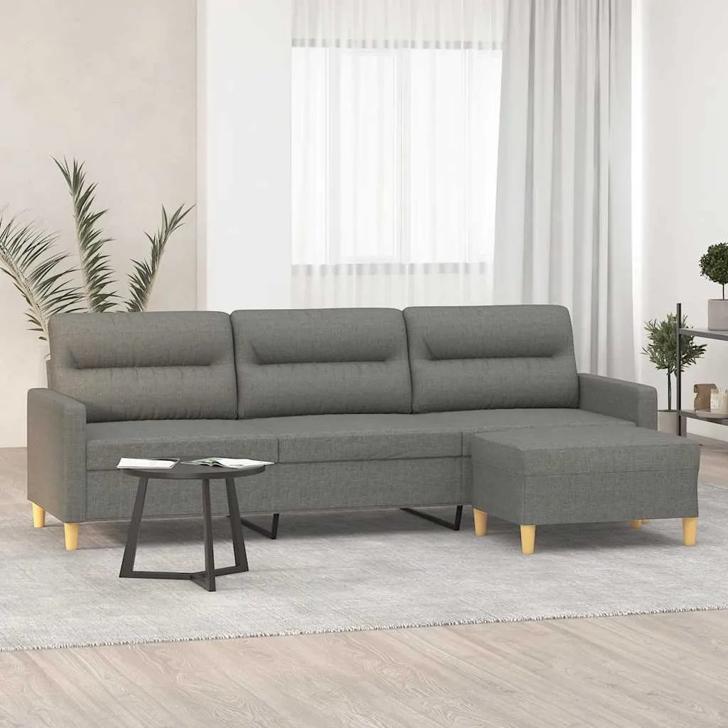 vidaXL Sofá de 3 lugares com apoio de pés 210 cm tecido cinza-escuro