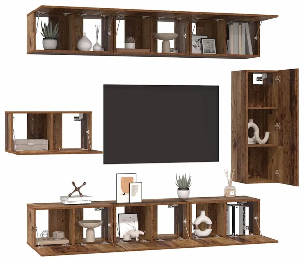 Conjunto de móvel de TV 8 pcs Madeira antiga 30.5 x 30 x 90 cm
