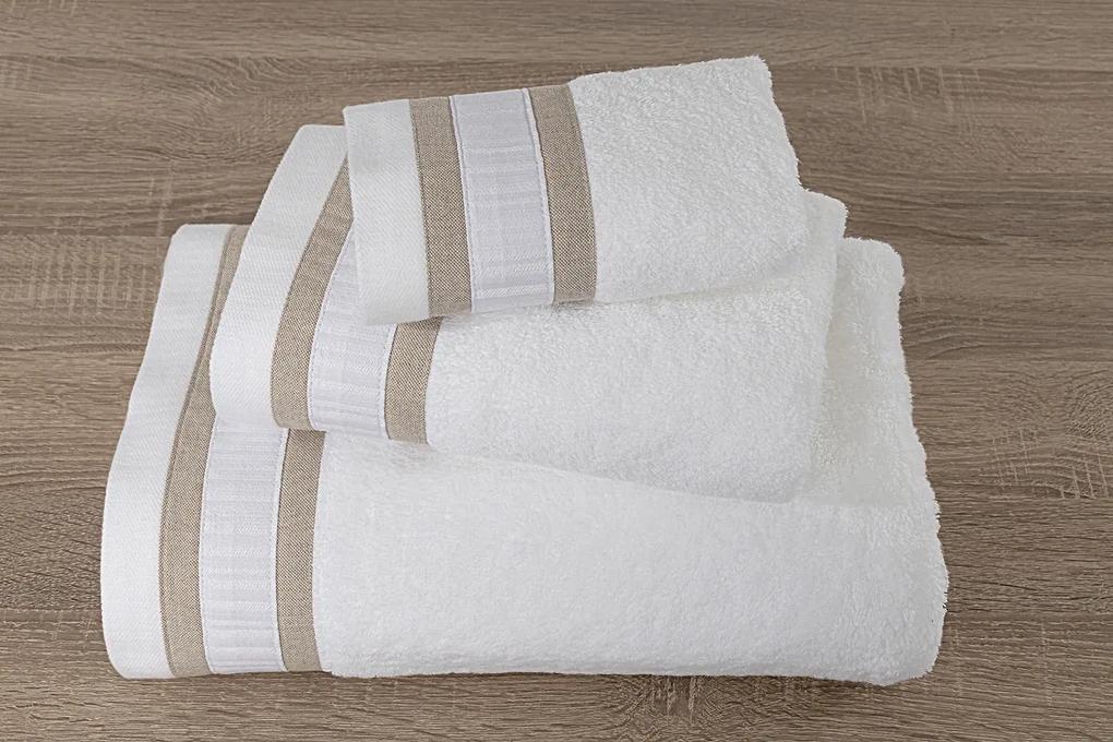 Jogo de 3 toalhas 100% algodão  600 gr./m2  - C/ renda aplicada Eliot: 1 Toalha P/ medida - 100x150 cm, 50x100 cm, 30x50 cm Branco / Branco