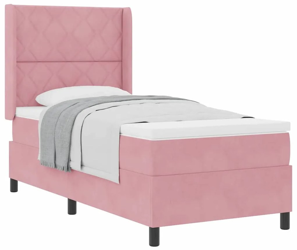 Cama Box Spring com Colchão Rosa 90x190 cm Veludo