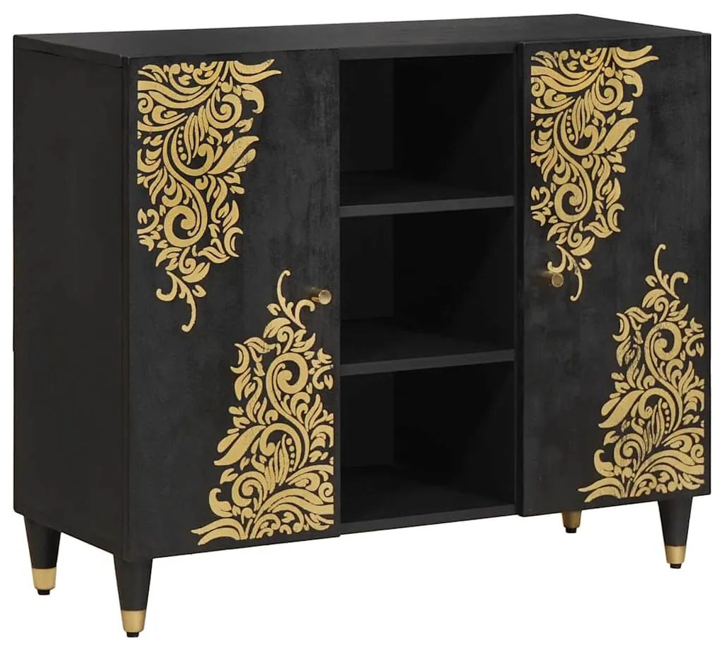 vidaXL Buffet com porta Preto 90 x 33 x 75 cm Madeira de manga maciça