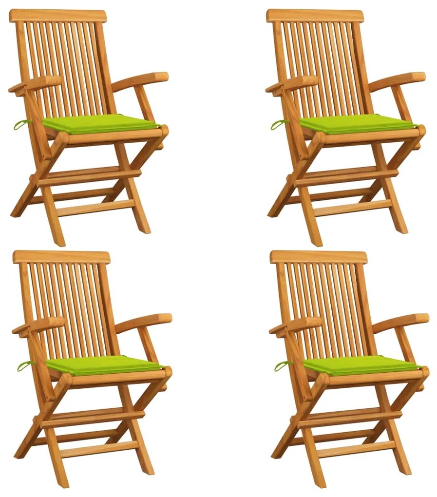 3065628 vidaXL Cadeiras jardim c/ almofadões verde brilhante 4 pcs teca maciça