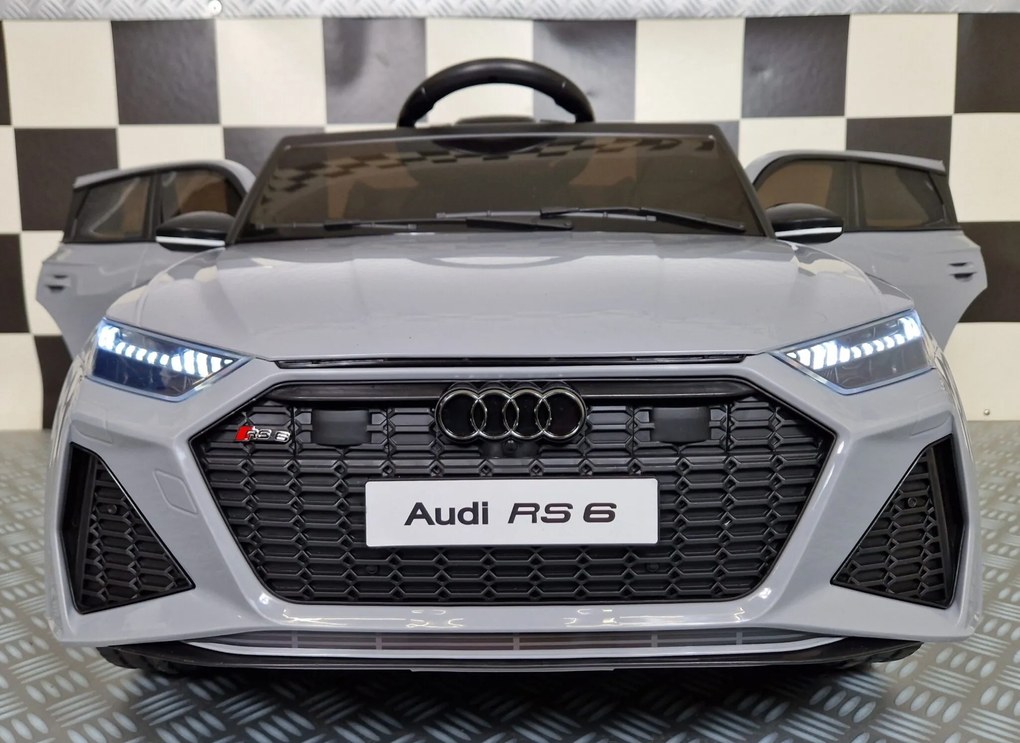 Carro eletrico infantil Audi RS 6 12V Pneus Borracha EVA e Assento de couro Cinzento