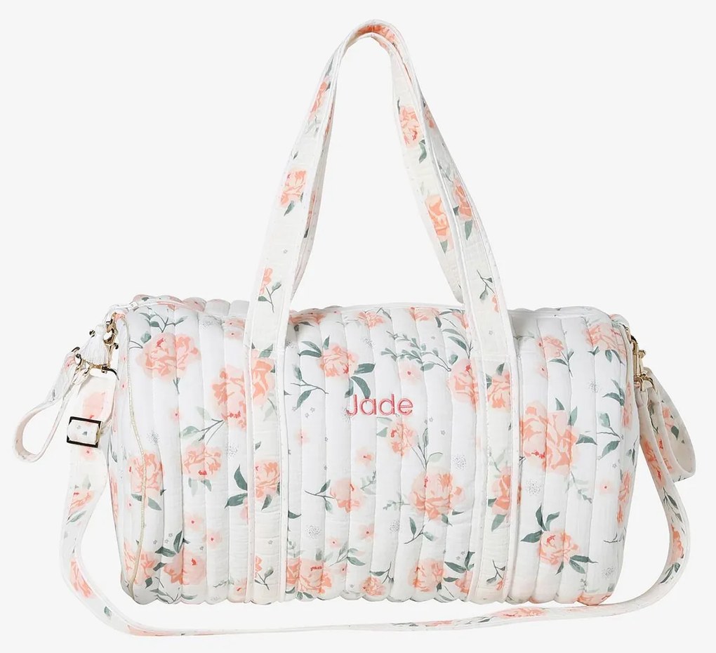 Saco muda-fraldas Baby Roll, em gaze de algodão branco medio estampado