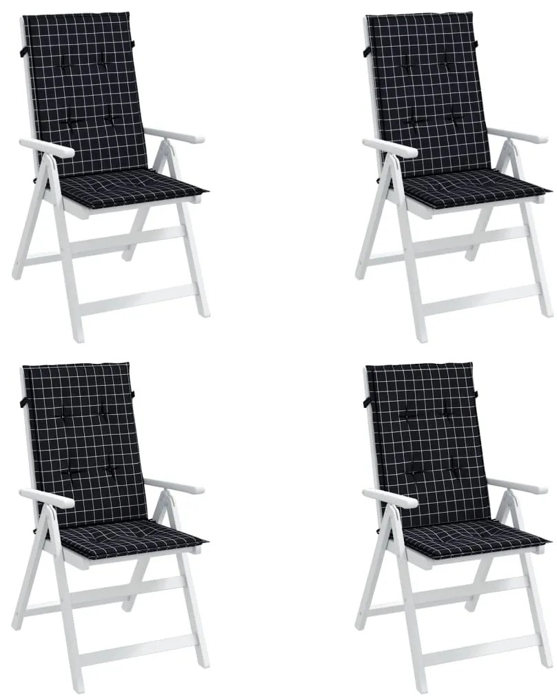 Almofadões cadeira encosto alto 4 pcs tecido xadrez preto