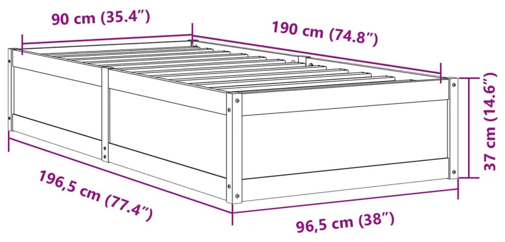 Estrutura de cama 90x190 cm madeira de pinho maciça branco