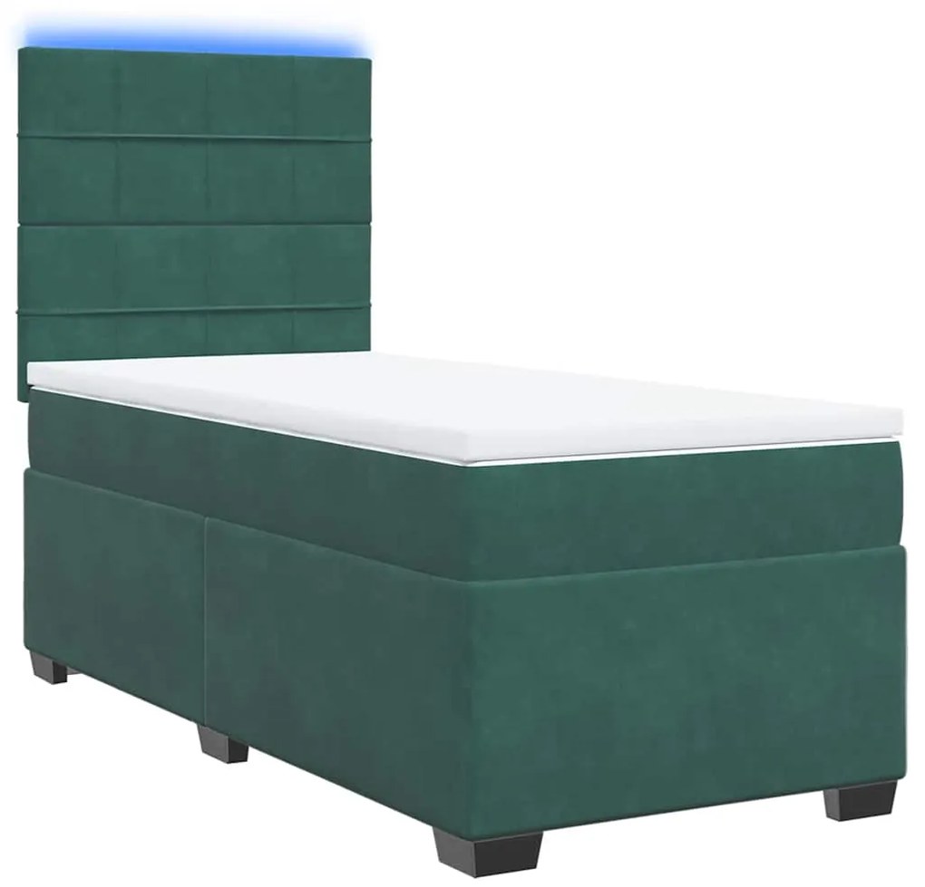 Cama com molas/colchão 90x190 cm veludo verde-escuro