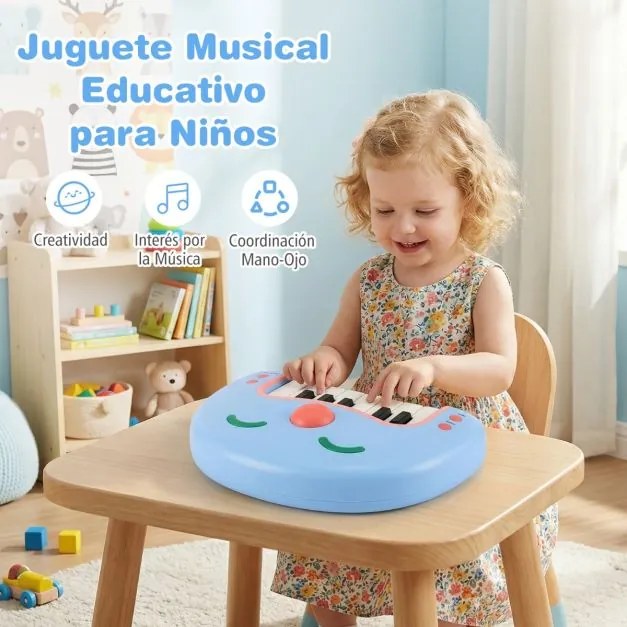 Teclado de 13 teclas para crianças Piano interativo com botões sorridentes e luzes Instrumento educativo portátil para maiores de 3 anos Azul