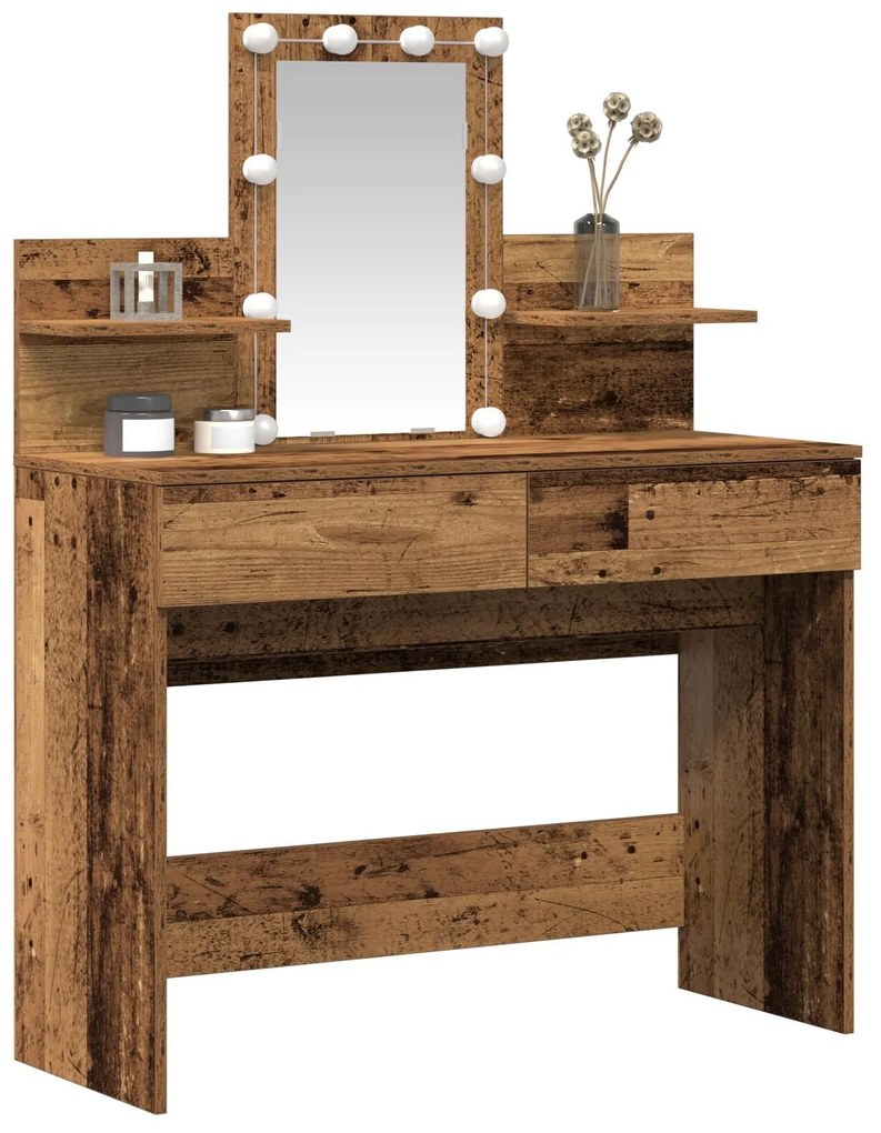 Mesa de Maquiagem com Espelho e Luzes LED Madeira Velha Madeira Recons