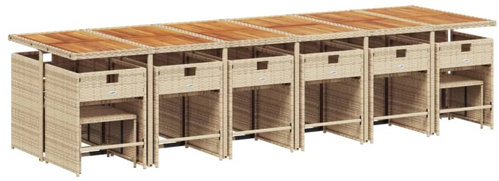 17 pcs conjunto de jantar p/ jardim c/ almofadões vime PE bege