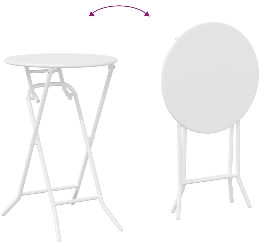 Conjunto Bistro Dobrável de 3 Peças Branco Aço