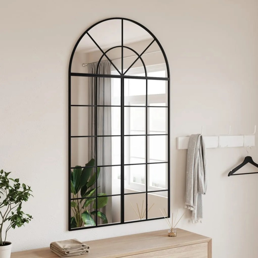 vidaXL Espelho de parede arqueado 80x140 cm ferro preto