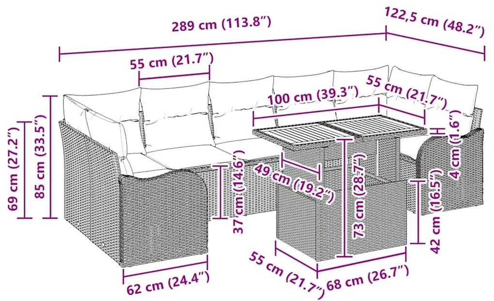 Conjunto de Sofá de Jardim de 8 peças da com almofadas em bege, feito