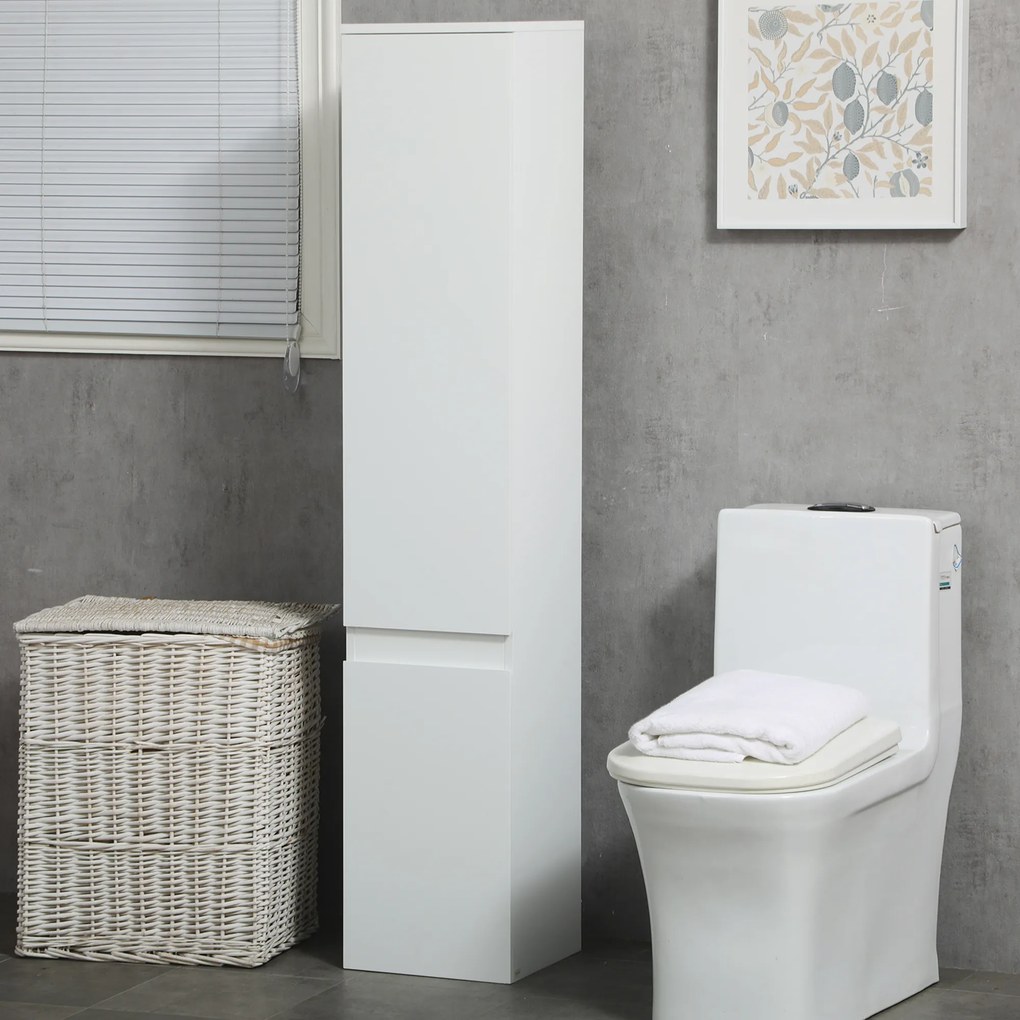 Armário de coluna para casa de banho 30 x 28 x 152,5 cm com 2 portas e 3 prateleiras ajustáveis, estilo contemporâneo, branco