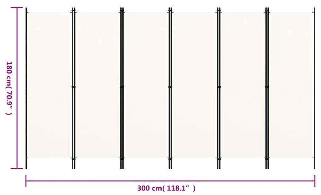 Divisória de quarto com 6 painéis 300x180 cm branco