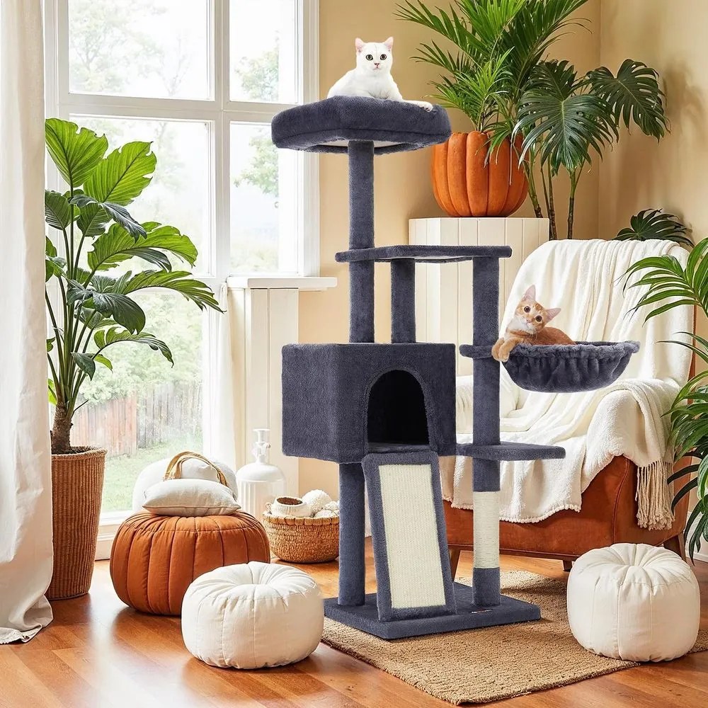 Arranhador para gatos, 45 x 40 x 135 cm com barra lavável e removível cinzento escuro