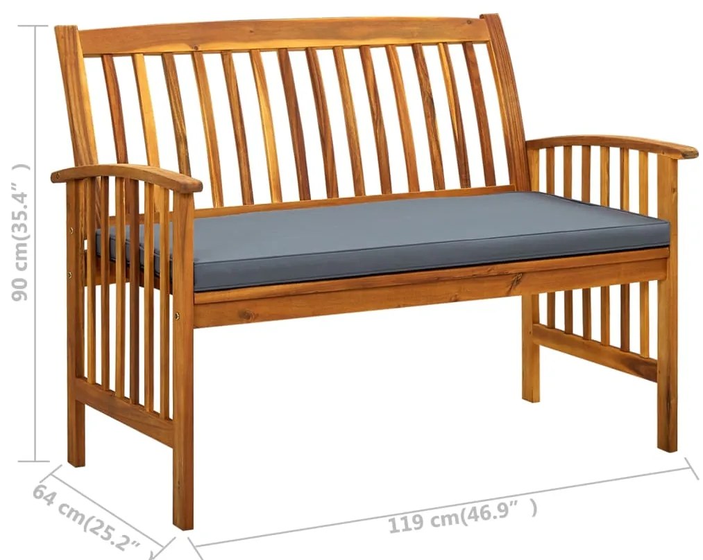 Banco de jardim c/ almofadão 119 cm madeira de acácia maciça