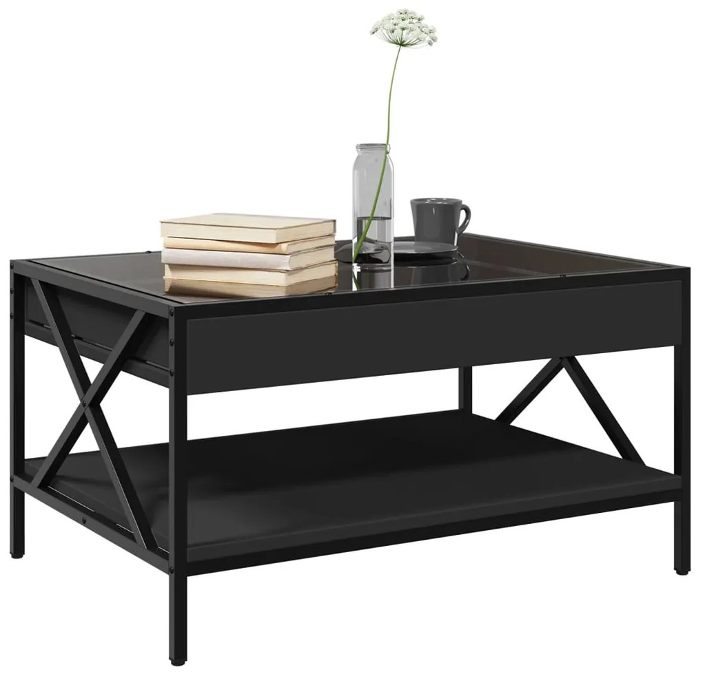 Mesa de centro luzes LED Infinity 70x50x38 cm preto