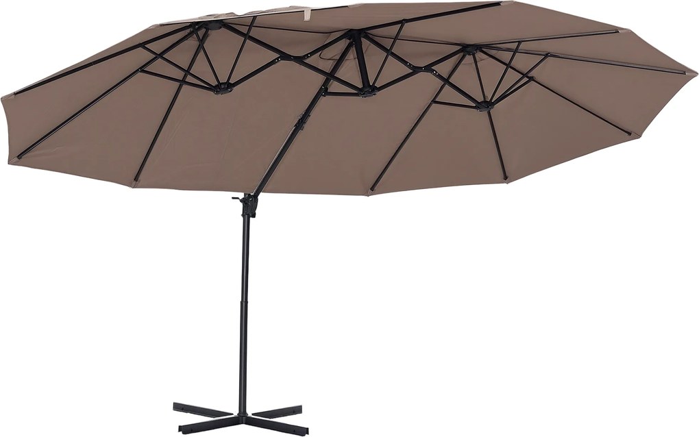 Outsunny Chapéu de Sol Duplo Inclinável para Jardim Chapéu de Sol a Manivela com 12 Hastes de Aço para Jardim 270x440x250 cm Marrom | Aosom Portugal