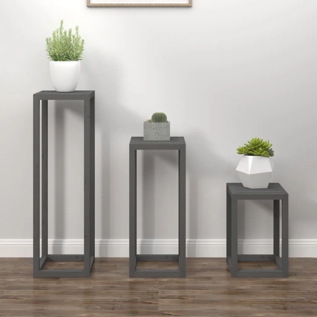 822269 vidaXL 3 pcs conjunto de suporte plantas pinho maciço cinza