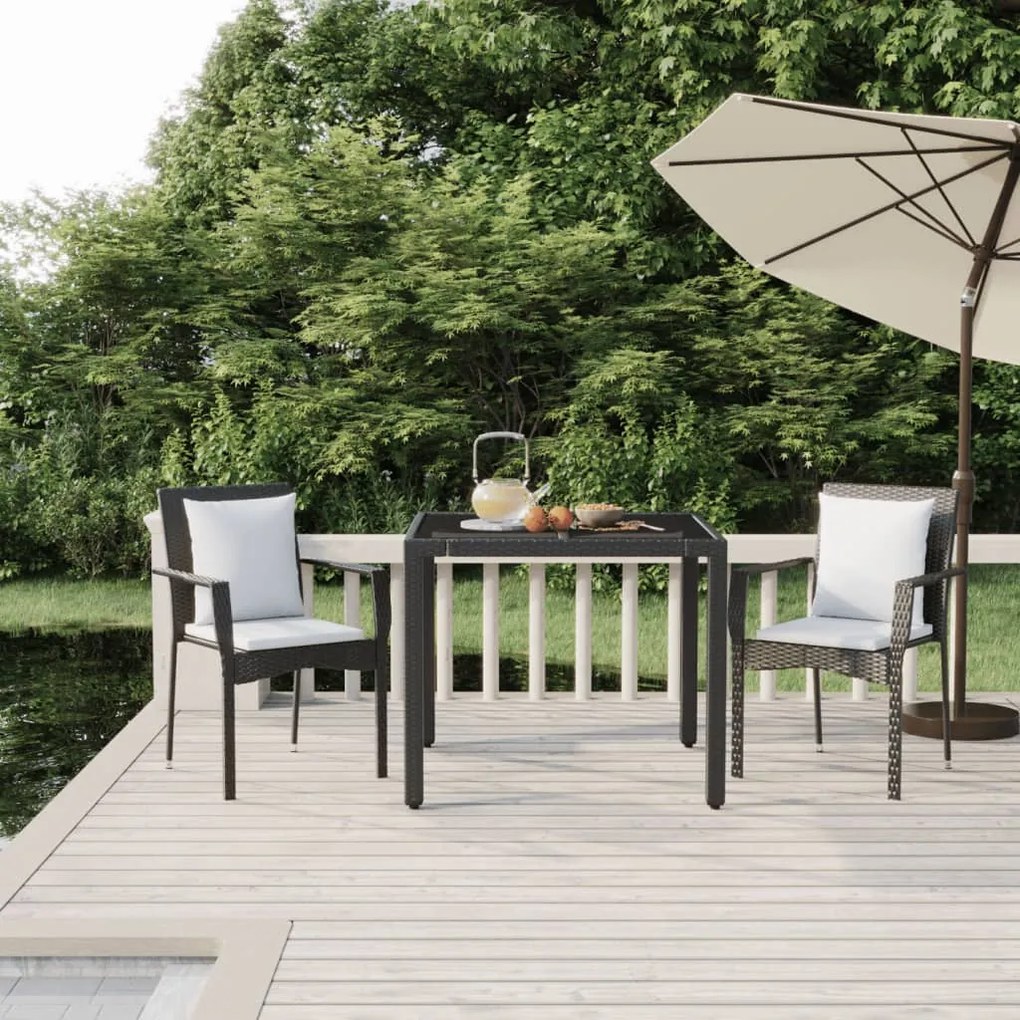 vidaXL 3 pcs conjunto de jantar p/ jardim c/ almofadões vime PE preto