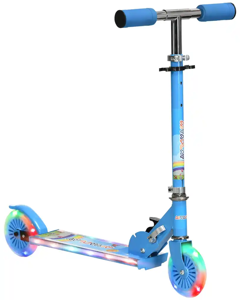 HOMCOM Trotinete infantil de 3 rodas spray foguete altura ajustável,  projeto dobrável, música e iluminação para crianças acima de 3 anos Preto