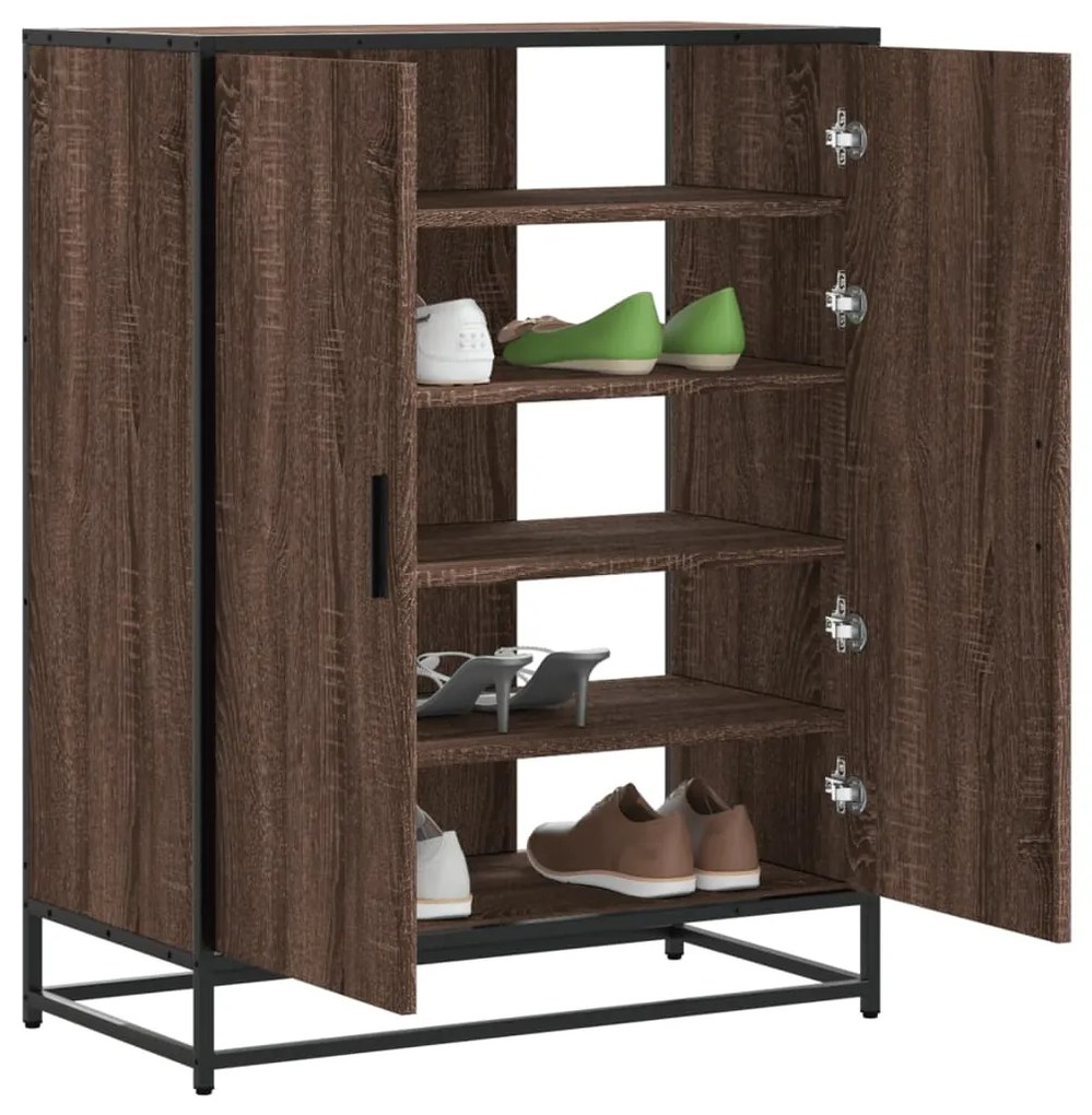 vidaXL Sapateira 75x38x97,5 cm deriv. madeira/metal carvalho castanho