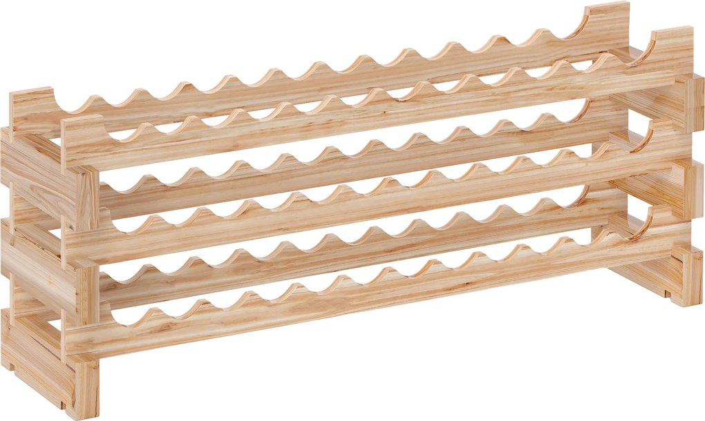 HOMCOM Suporte para 36 Garrafas Prateleira de Vinho com 3 Níveis Modulável 114×28×42,5 cm Madeira Natural | Aosom Portugal