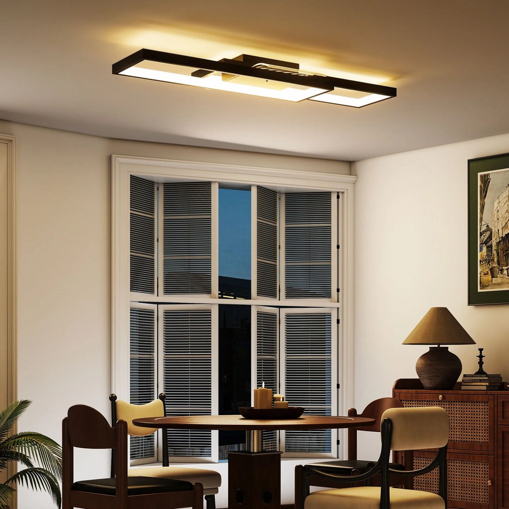 Candeeiro de teto LED 70 x 30 cm retangular de 43 W, luminária de teto 3000-6000 K, 4600 LM, comando à distância, preto