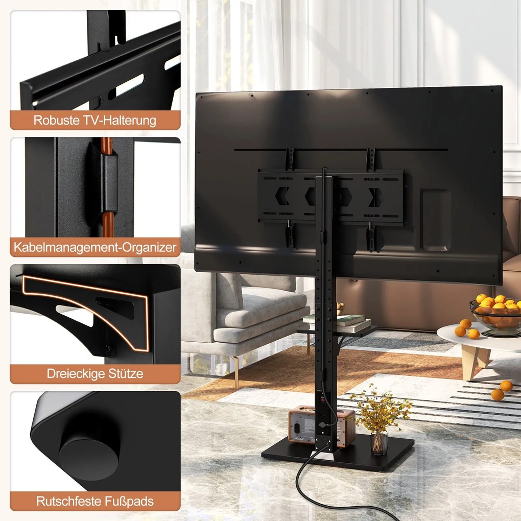 Suporte para TV de 32-70 polegadas para televisores planos e curvos de até 45 kg, pés de suporte para TV ajustáveis em altura de 108-132 cm com 2 toma