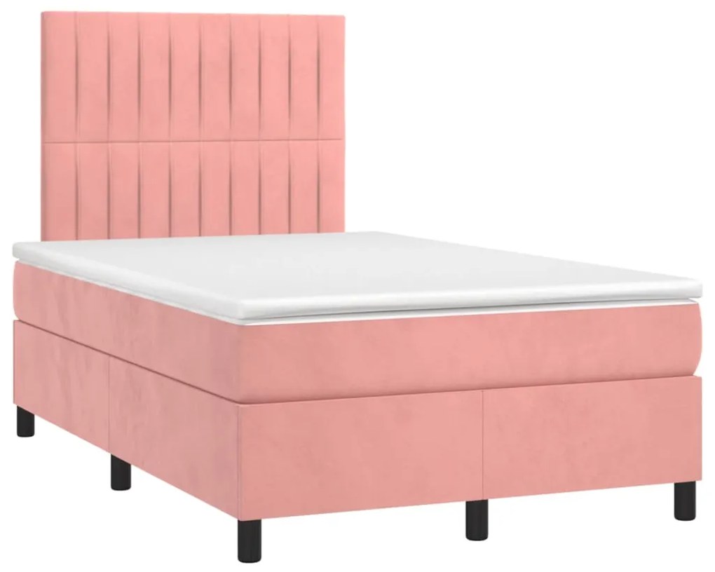 Cama box spring c/ colchão/LED 120x200 cm veludo rosa