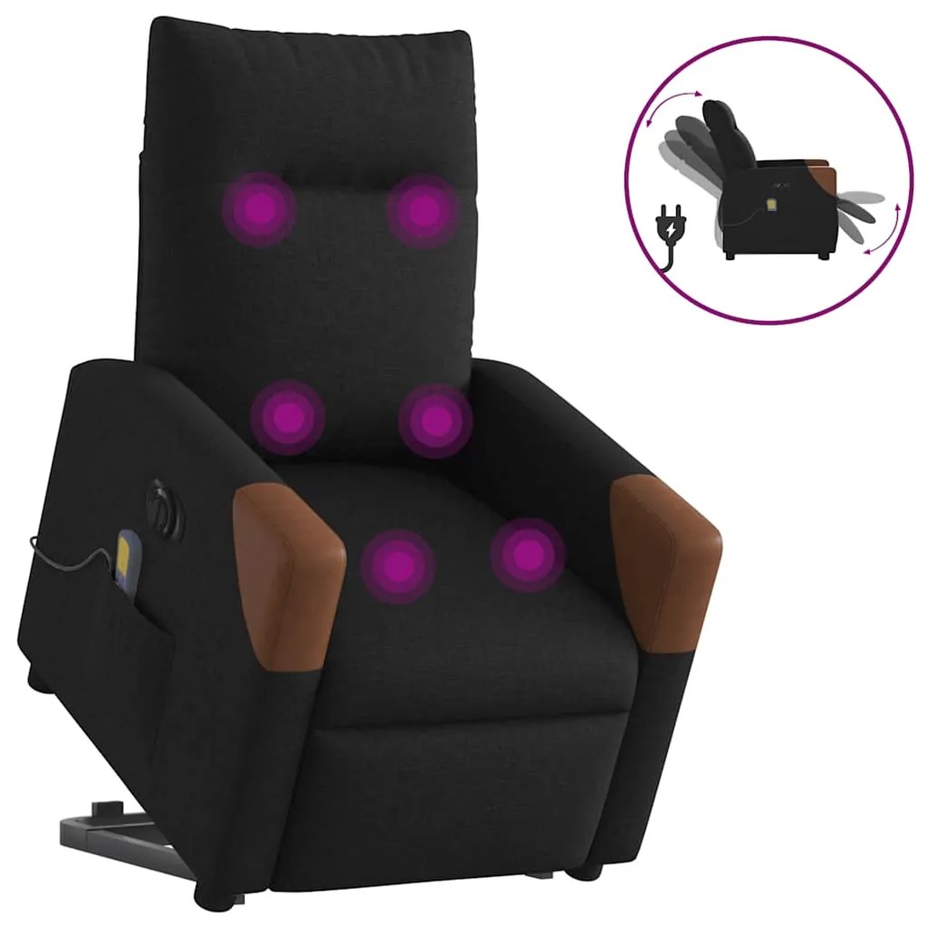 Poltrona elétrica elevatória massagens tecido preto
