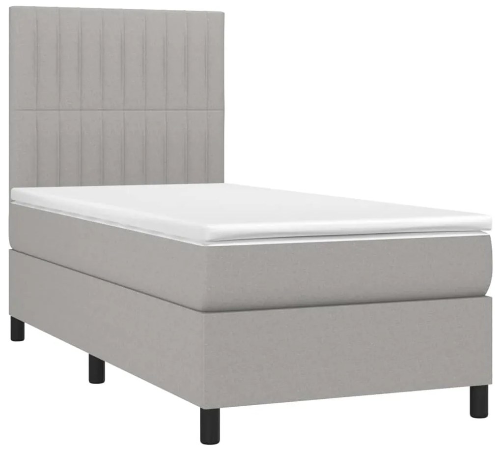 Cama box spring c/ colchão e LED 100x200 cm tecido cinza-claro