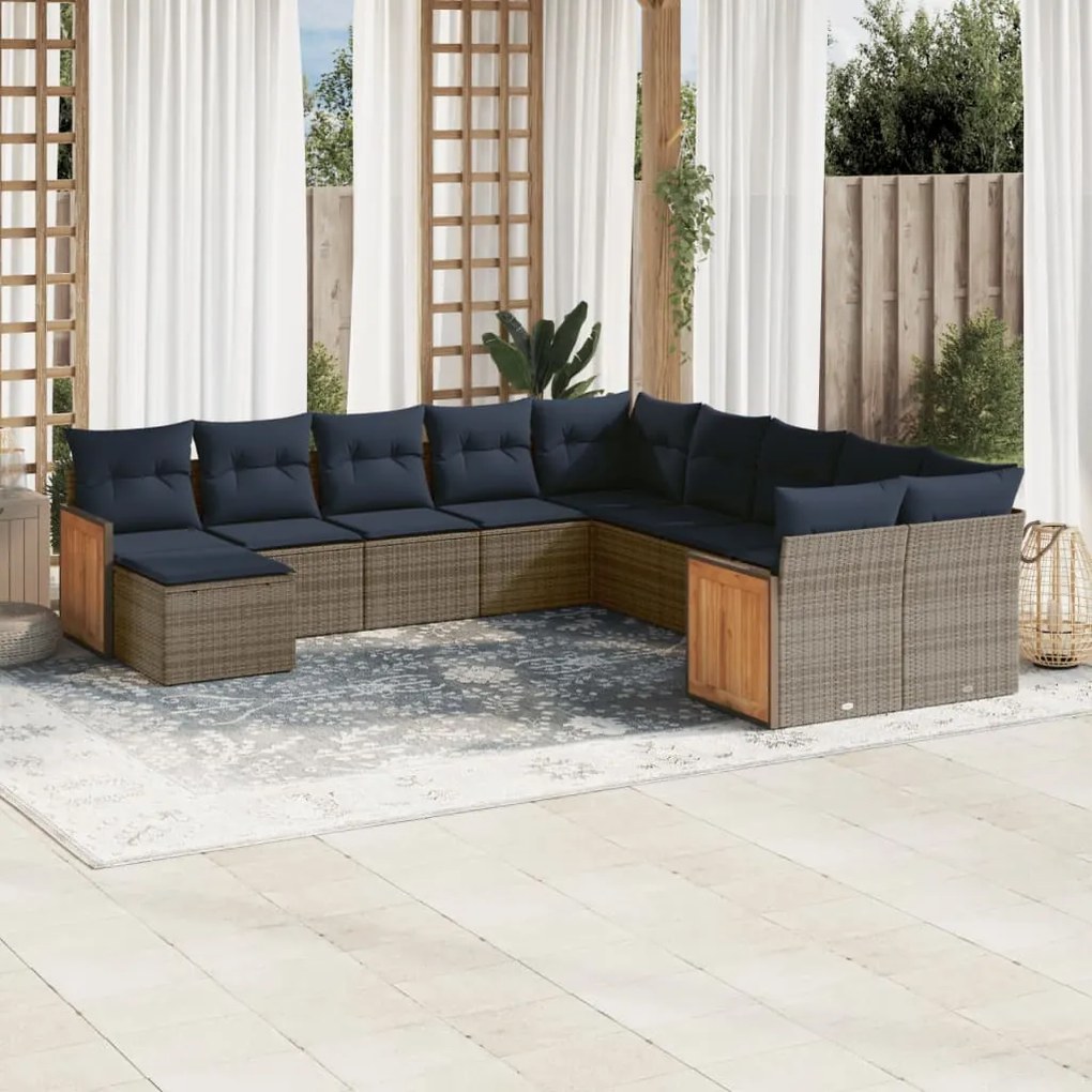 vidaXL 11 pcs conjunto sofás de jardim c/ almofadões vime PE cinzento