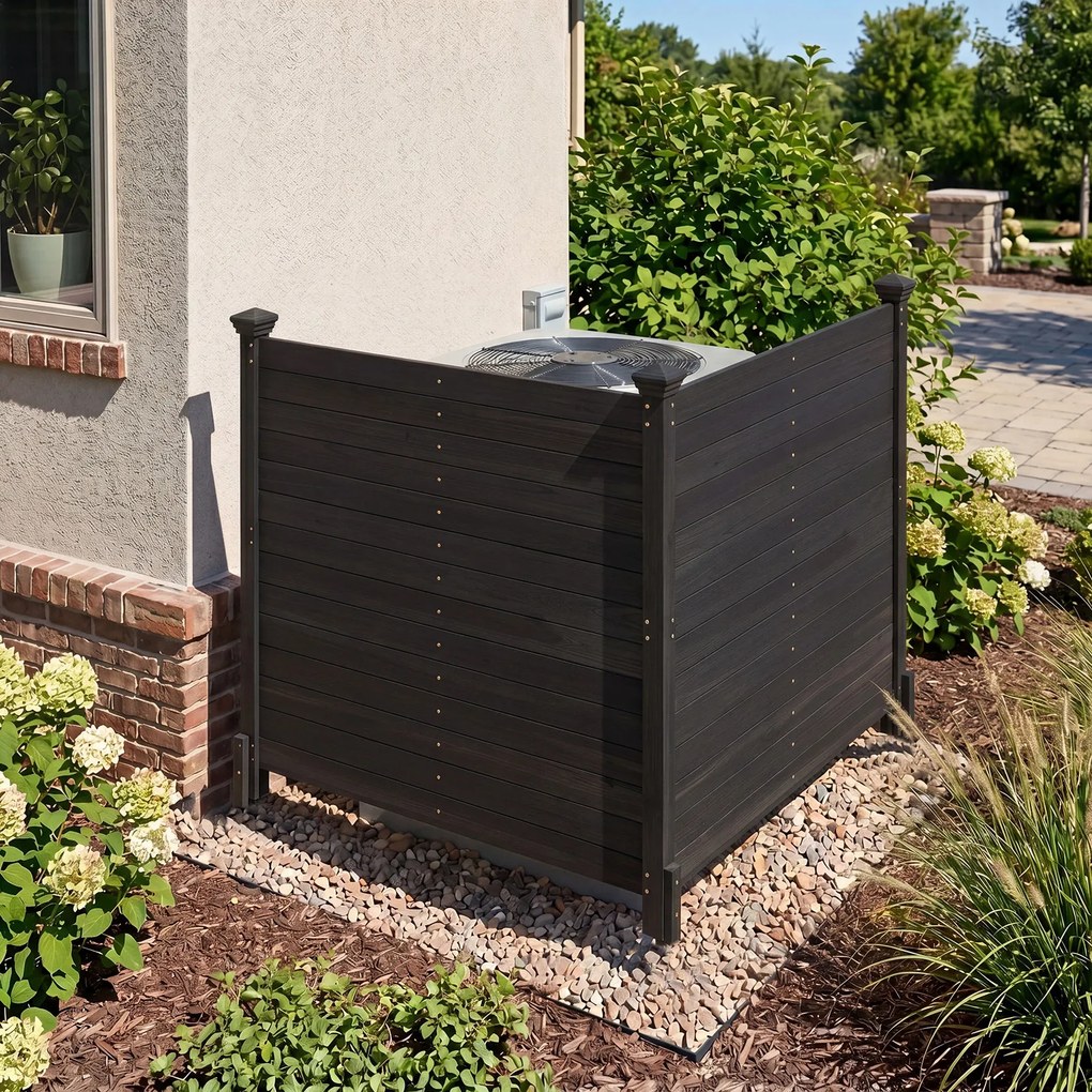 Conjunto de 2 Painéis de Privacidade para o Exterior 119 x 119 cm com Estacas Metálicas para Ar Condicionado, Caixote do Lixo de Jardim, Preto