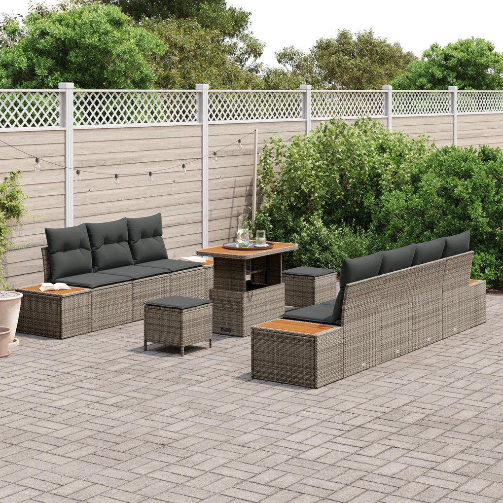 Conjunto de Sofás de Jardim com Almofadas vidaXL 10 Peças Cinza Rattan