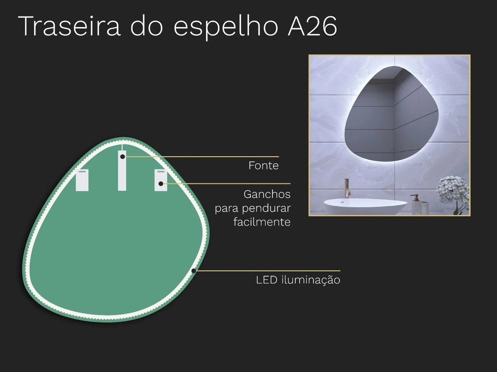 Espelho LED orgânico com iluminação A26