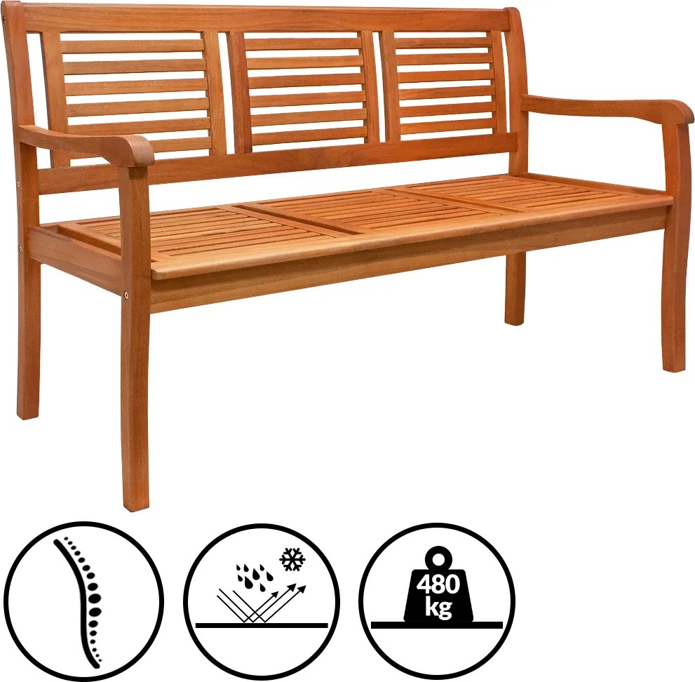 Banco de jardim em madeira de eucalipto 153 x 90 x 60 cm Castanho