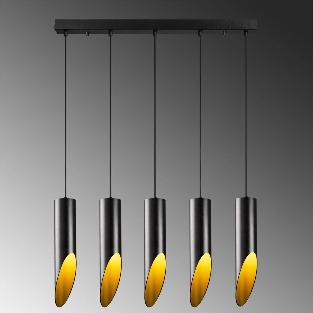 Candeeiro de Teto Kesik – Preto e Dourado – 75 x 8 cm