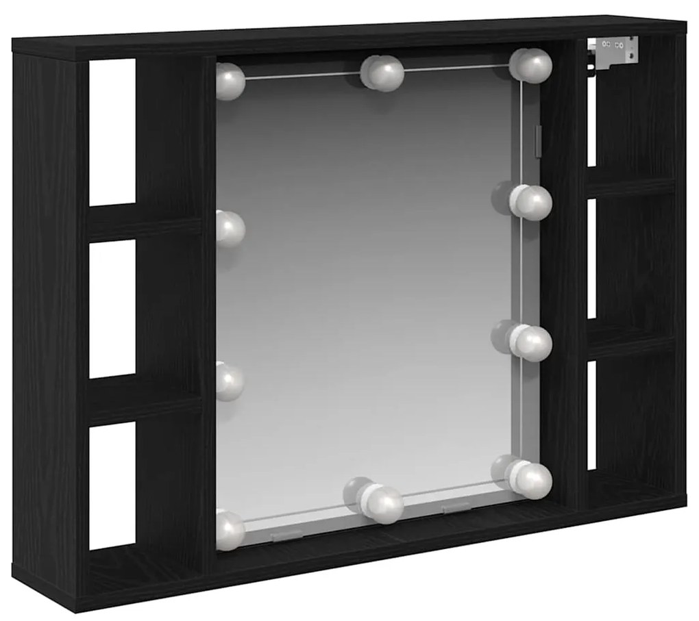 Armário Espelho LED vidaXL - Carvalho Preto - 76x15x55 cm - Feito de M