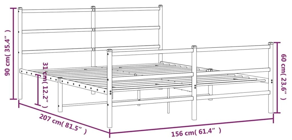 Estrutura de cama com cabeceira e pés 150x200 cm metal preto