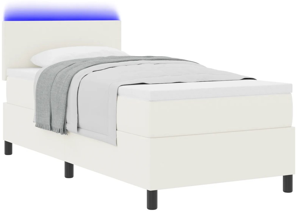 Cama Box com Colchão &amp; LED Crema 100x200 cm em Tecido de Veludo