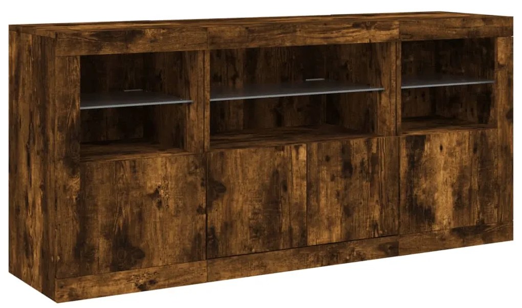 Aparador com luzes LED 142,5x37x67 cm carvalho fumado