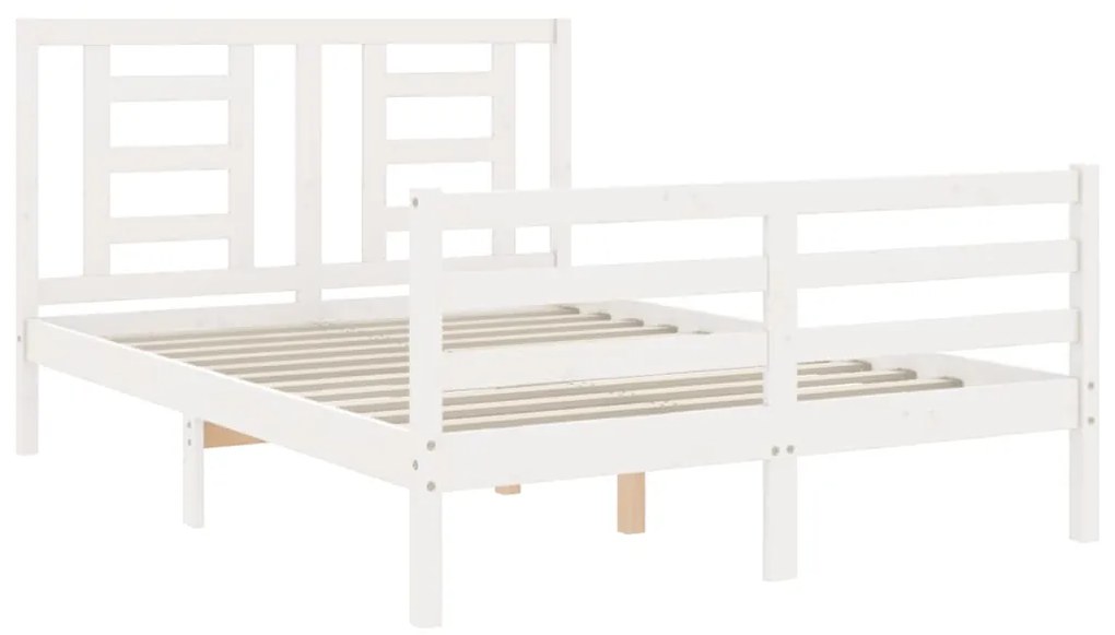 Estrutura de cama de casal c/ cabeceira madeira maciça branco