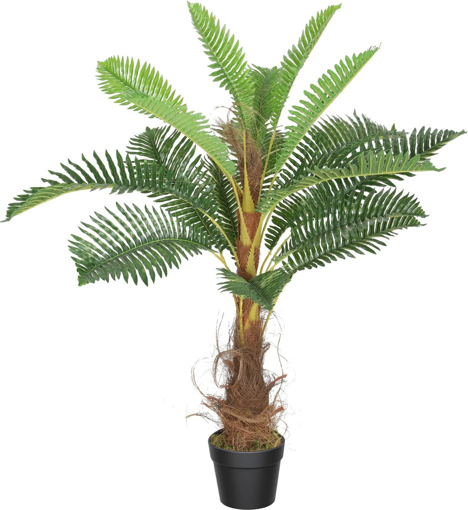 Palmeira artificial de 100 cm com 21 folhas em PEVA, planta decorativa com vaso de plástico, verde