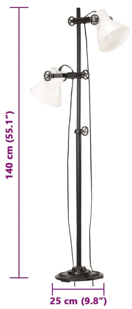 Candeeiro de pé com 2 abajures E27 ferro fundido branco