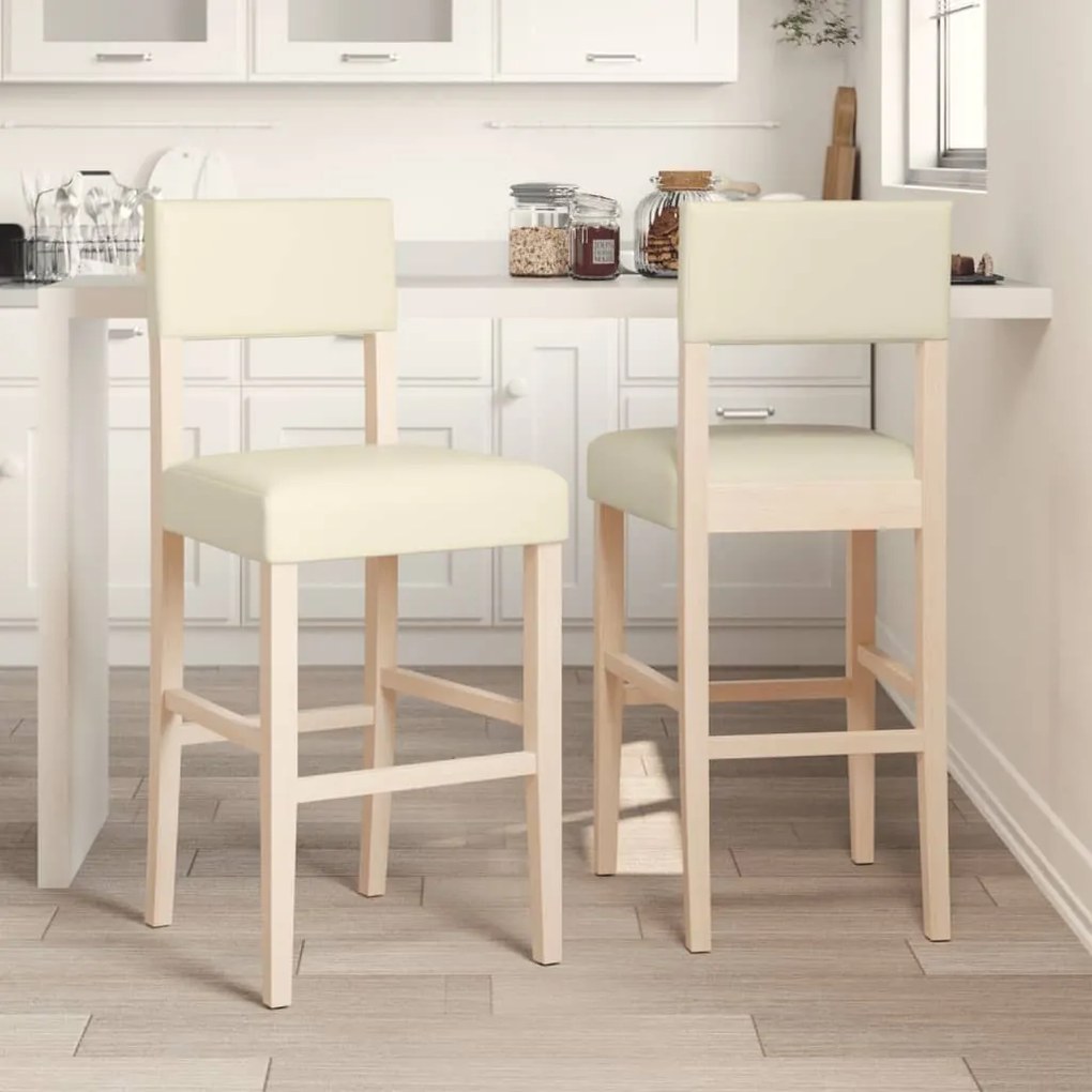 vidaXL Cadeiras de bar 2 pcs seringueira maciça e couro artificial
