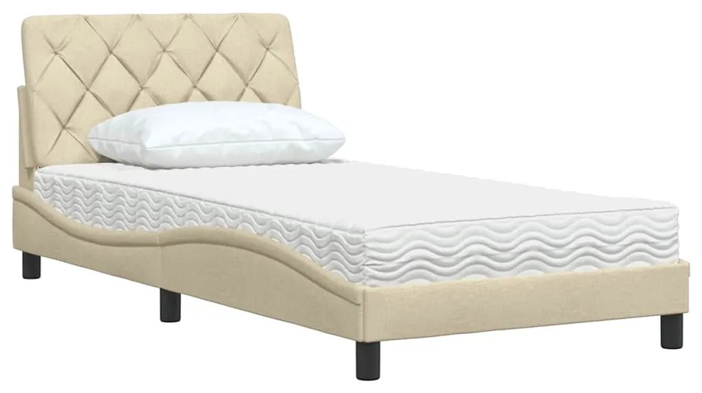 Cama com colchão 100x200 cm tecido cor creme